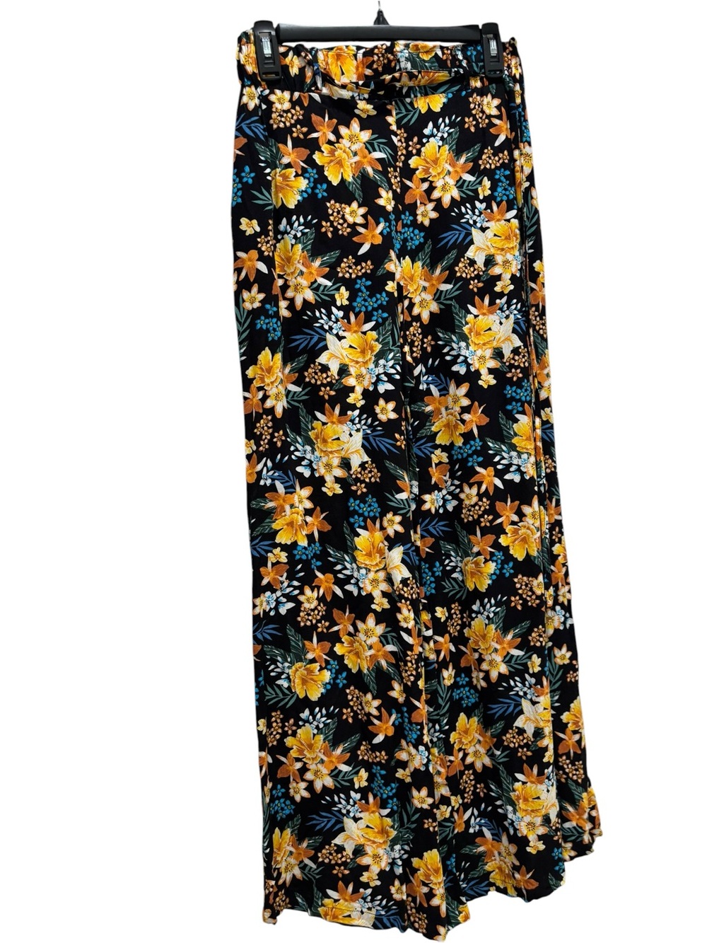 New Look Black Maxi Skirt with Yellow & Teal Floral Pattern